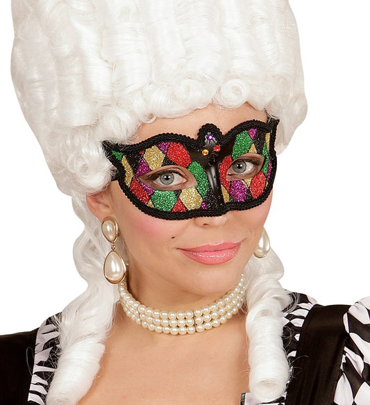 Bunte Harlekin Augenmaske mit Rautenmuster für Fasnacht und Karneval