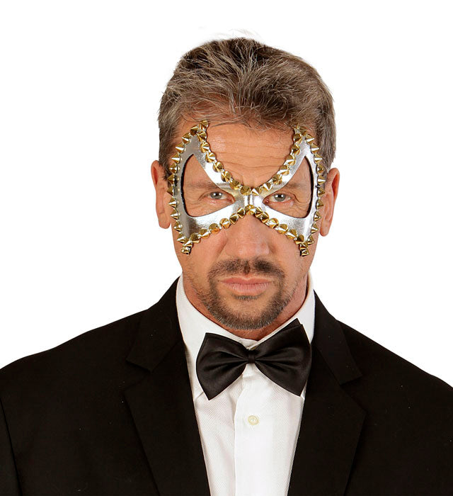 Silberne Unisex Augenmaske mit Nieten für Fasnacht und Mottoparty