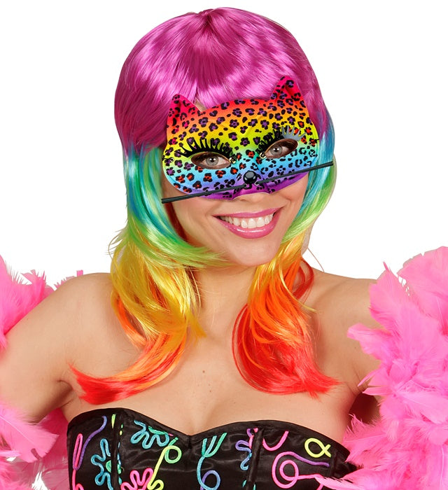 Leopardenmaske in leuchtenden Regenbogenfarben für Fasnacht