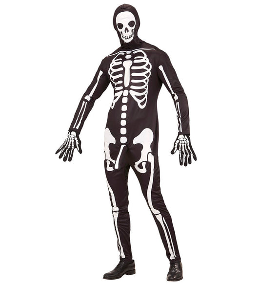 Skelett-Kostüm mit Overall, Maske und Handschuhen für Fasnacht und Halloween