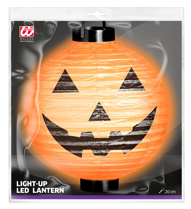LED Kürbis Lampion 20 cm mit leuchtendem orangefarbenem LED-Licht