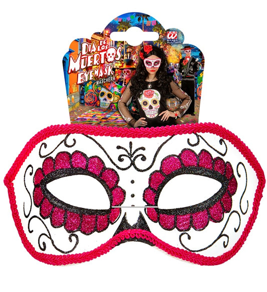 Unisex Augenmaske Dia de los Muertos mit schwarzer und rosafarbener Verzierung