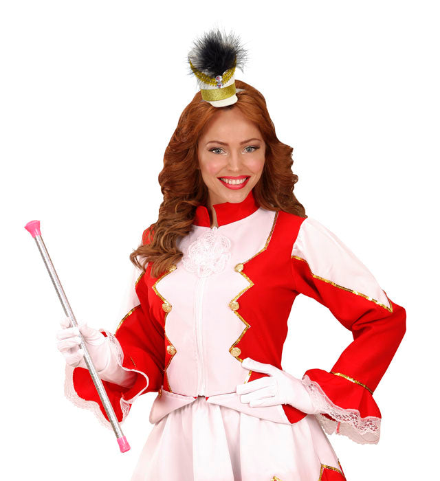 Minihut Majorette mit Juwel und Federn in zwei Farben für Fasnacht