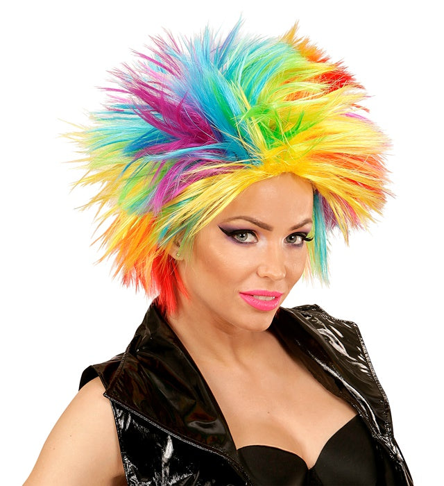 Bunte Regenbogen-Punk-Perücke in Box für Fasnacht und Karneval