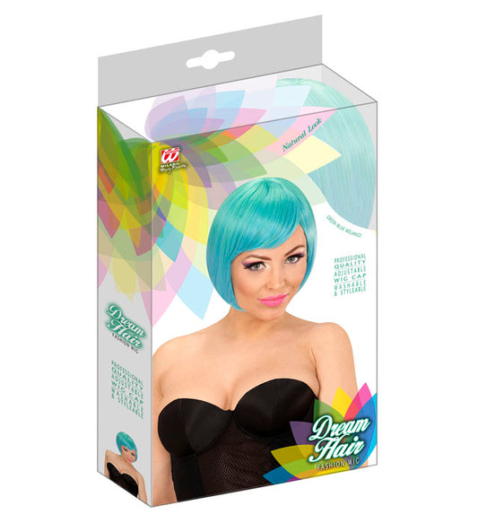 Melange Fashion Perücke in Grün und Blau in farbiger Box