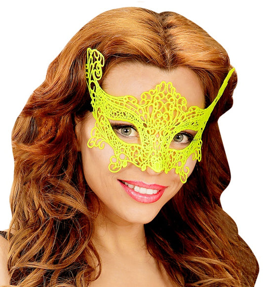 Neongelbe Augenmaske aus feiner Spitze für Fasnacht und Karneval