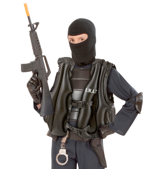 Aufblasbare schusssichere S.W.A.T. Weste für Kinder in schwarz