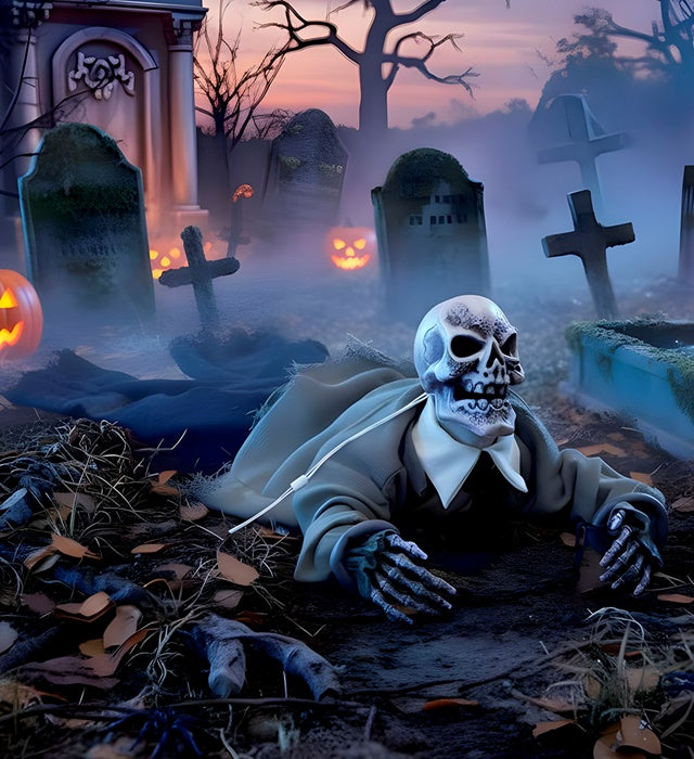 Animiertes Skelett mit Schallsensor und Farbwechsel, 80 cm Halloween-Dekoration