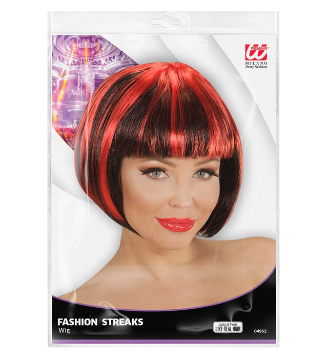 Schwarz-rote Perücke mit Fashion Streaks für Fasnacht und Karneval