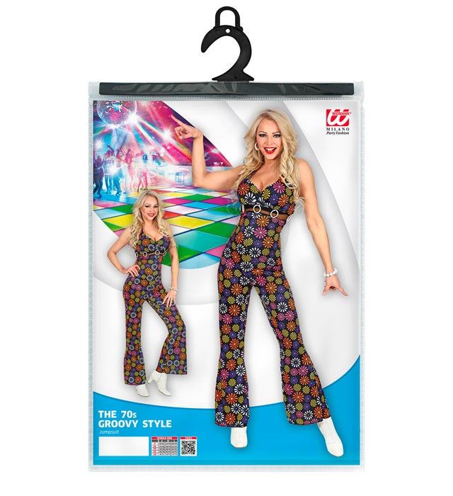 THE 70s GROOVY STYLE Overall mit blauem Blumenmuster im Retro-Design