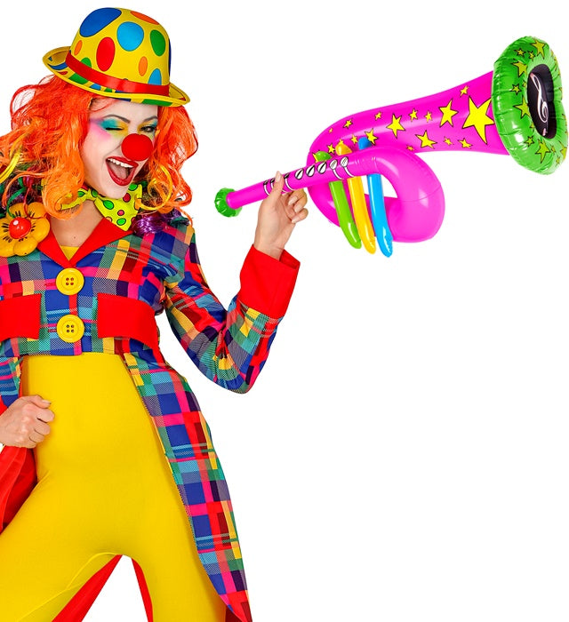 Aufblasbare rosa Tuba 63 cm als Fasnacht Kostümzubehör