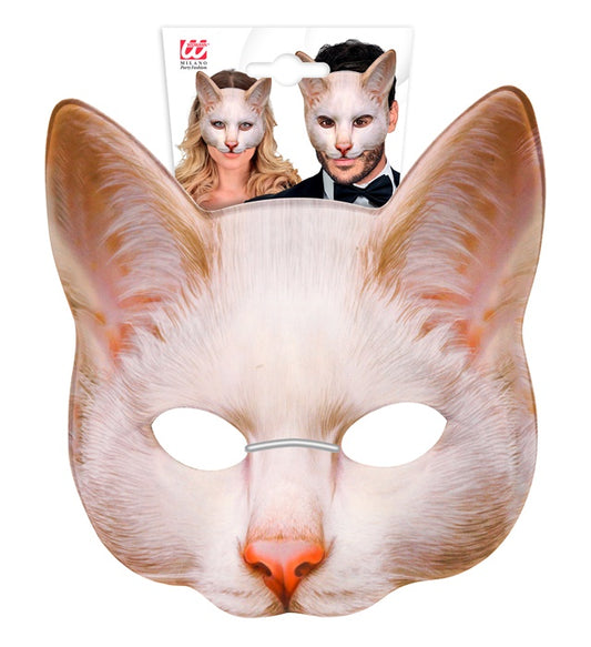 Katzenmaske aus Stoff ohne Kinnbereich, schwarz mit Katzenmuster