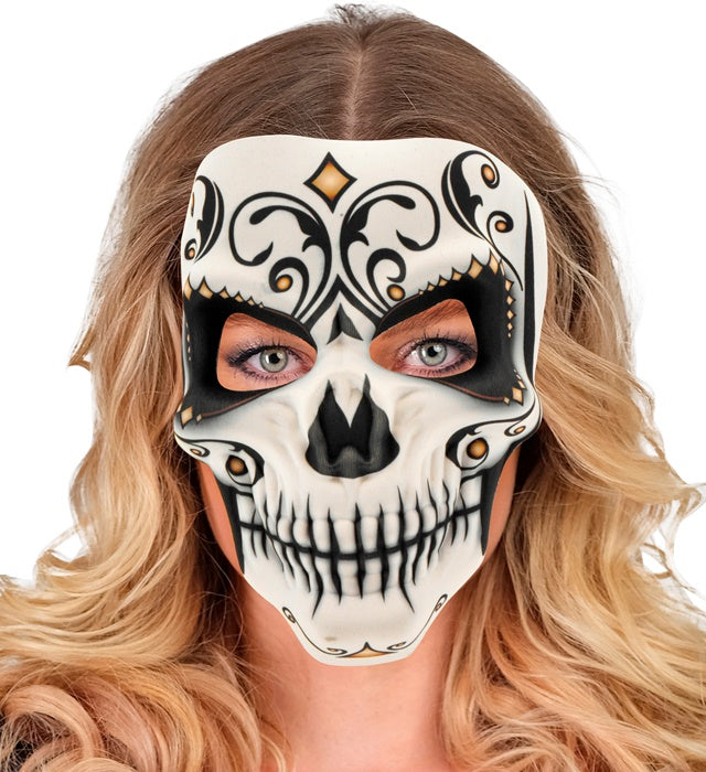 Dia de los Muertos Señor Stoffmaske mit buntem Totenkopfdesign