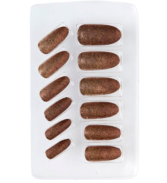 Set mit 12 selbstklebenden Fingernägeln in glänzendem Kupferton