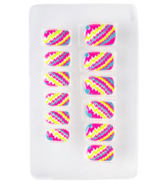 Set von 12 SELBSTKLEBENDEN FINGERNÄGELN - NEON STIPES Neon - Pink