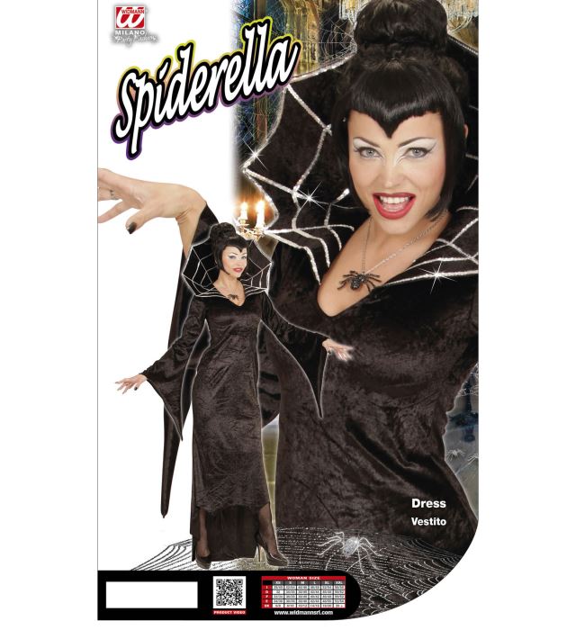 Spiderella Kleid schwarz mit Spinnenmuster für Fasnacht und Mottopartys