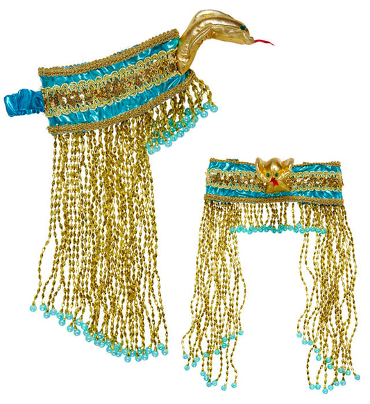 Deluxe Kopfbandschmuck Ägypterin mit Schlange und Perlen auf weißem Hintergrund