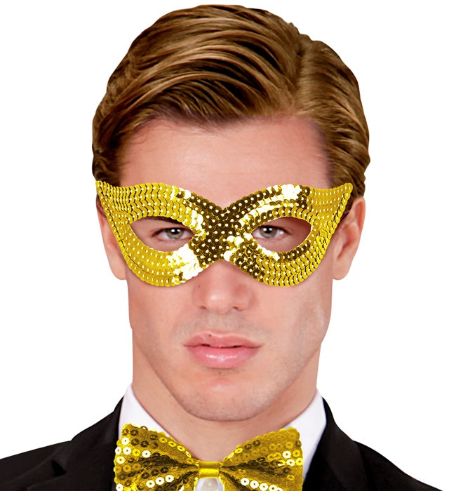 Goldene Augenmaske mit funkelnden Pailletten für Fasnacht und Karneval