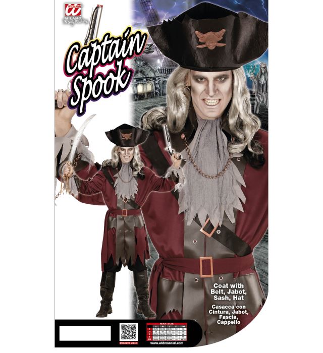 Captain Spook Piratenkostüm mit Jacke, Gürtel, Jabot, Stirnband und Hut