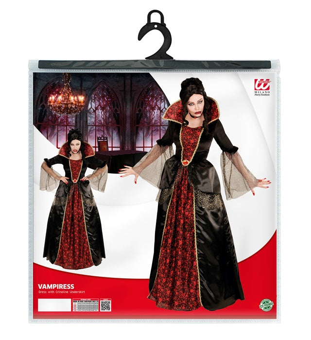Schwarzes Vampirin Kleid mit Reifunterrock ideal für Fasnacht und Halloween