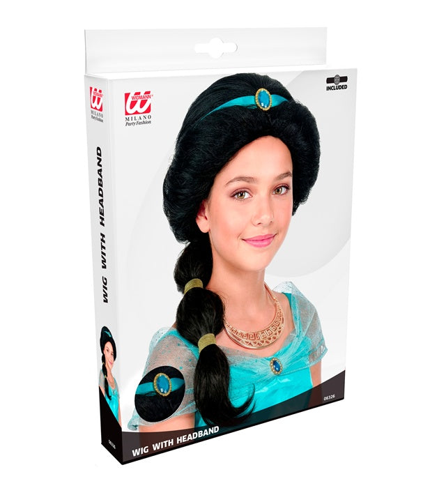 Arabische Prinzessin Perücke mit langen dunklen Haaren in Box für Fasnacht und Karneval