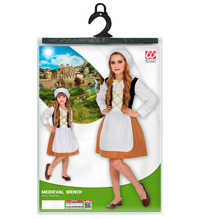 Mittelalterliches Magd Kostüm mit Kleid und Haube, getragen auf Fasnacht