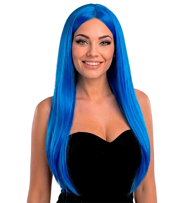 Blaue Glamour-Perücke für Fasnacht und Karneval