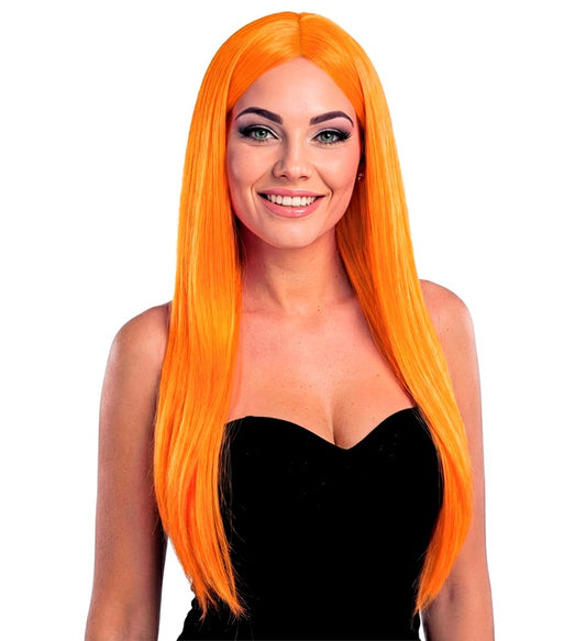 Orangefarbene Glamour Perücke für Fasnacht und Karneval