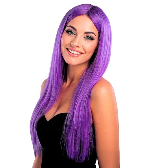 Violette Glamour-Perücke für Fasnacht und Karneval