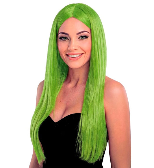 Grüne Glamour-Perücke als Kostümzubehör für Fasnacht und Karneval
