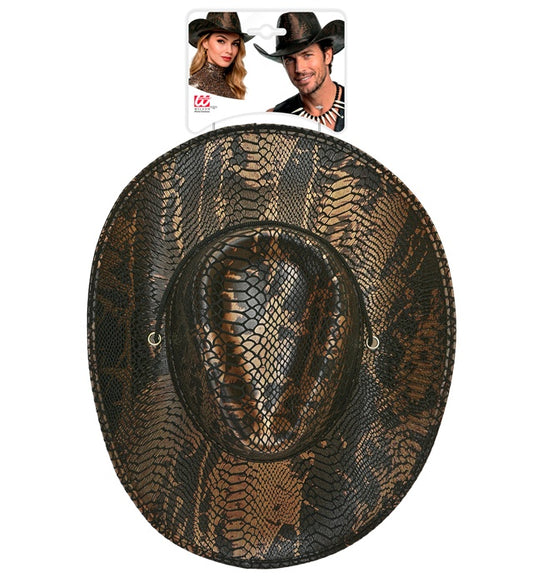 Cowboyhut im Python-Schlangen-Look für Fasnacht und Mottoparty