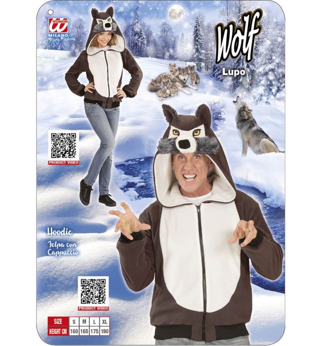 Fleecejacke mit Kapuze im Wolf-Design für Fasnachtskostüm