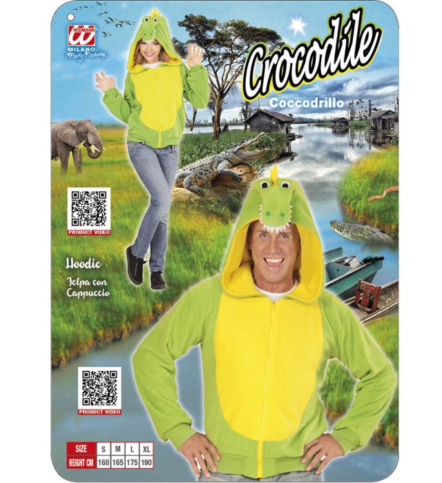 Krokodil Fleecejacke mit Kapuze in grün für Fasnacht und Karneval