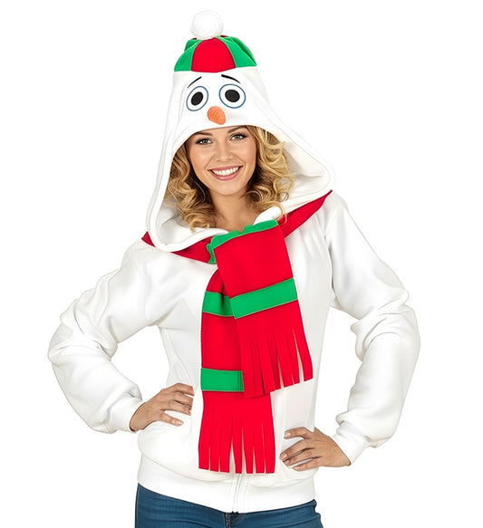 Schneemann Strickjacke mit Kapuze in weisser Winteroptik