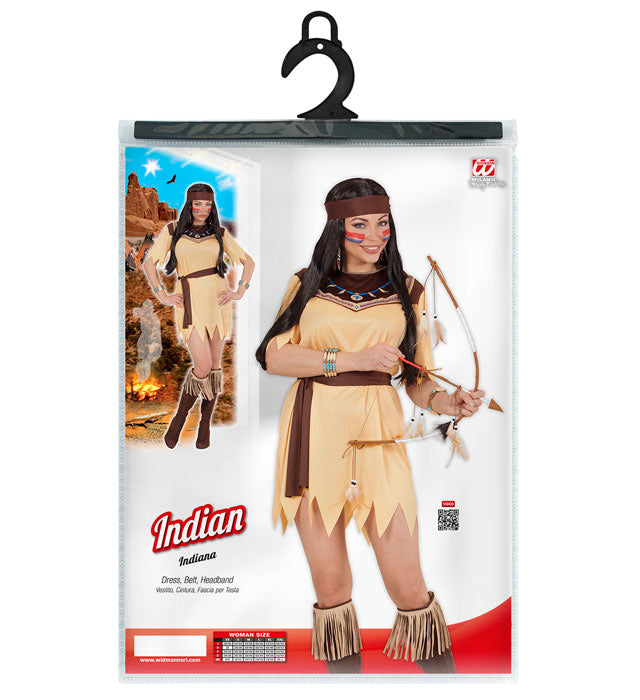 Indianerin Kostüm bestehend aus Kleid, Gürtel und Stirnband auf neutralem Hintergrund