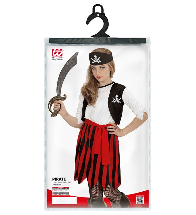 Piratenmädchen-Kostüm mit Kleid, Weste, Gürtel und Stirnband für Fasnacht