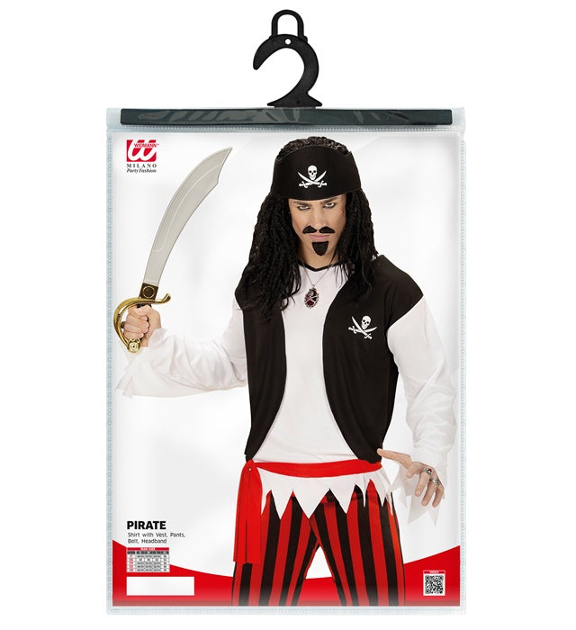 Pirat-Kostüm Set mit T-Shirt, Weste, Hose, Gürtel und Stirnband für Fasnacht