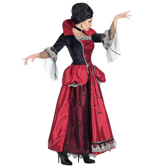 Vampirin Kostüm mit schwarzem Kleid, Reifrock und Halsband für Fasnacht