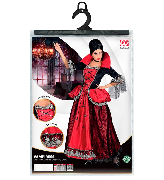 Vampirin Kostüm mit schwarzem Kleid, Reifrock und Halsband für Fasnacht