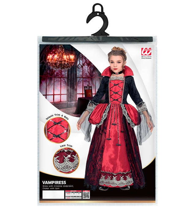 Elegantes Vampirinnen-Kleid mit Reifrock und funkelndem Halsband für Fasnacht