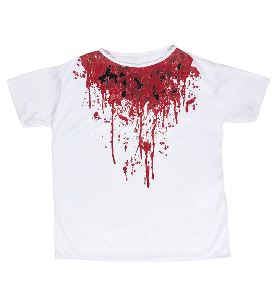 Blutverschmiertes Halloween-Shirt mit realistischen Blutflecken