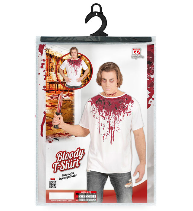 Blutverschmiertes Halloween-Shirt mit realistischen Blutflecken