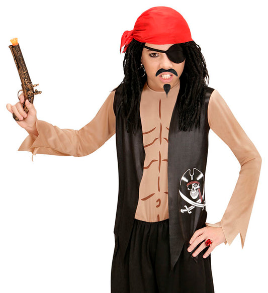 Piraten-Kostüm Set mit T-Shirt, Weste, Bandana und Augenklappe für Fasnacht