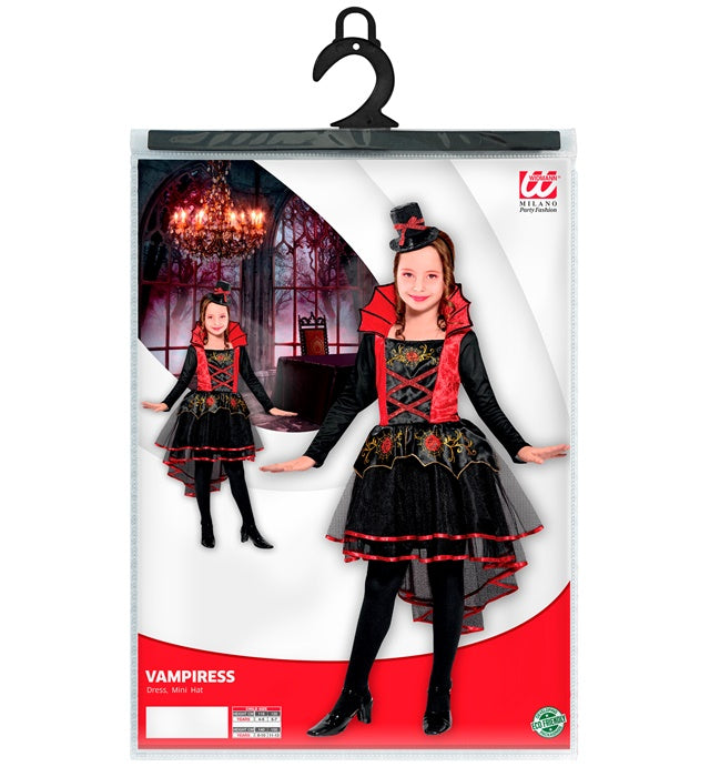 Vampirin Kostüm bestehend aus schwarzem Mini-Kleid und Minihut