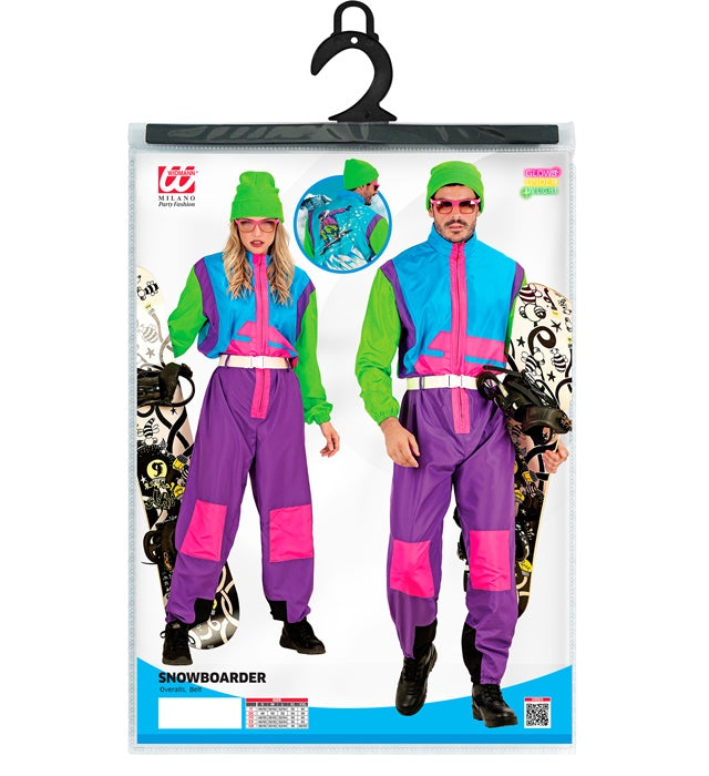 Ski- und Snowboardanzug Overall in Violett, Hellblau und Grün mit Gürtel