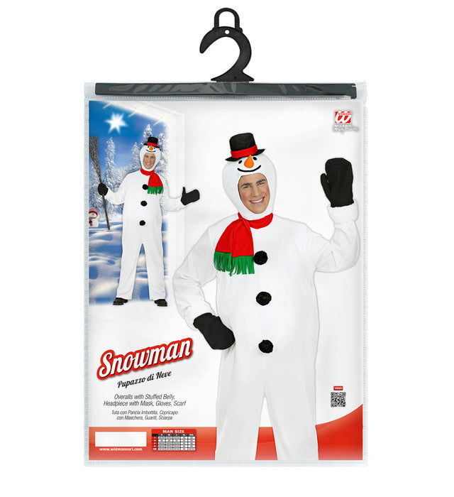 Schneemann-Kostüm mit Bauch, Maske, Handschuhen und Schal für Fasnacht