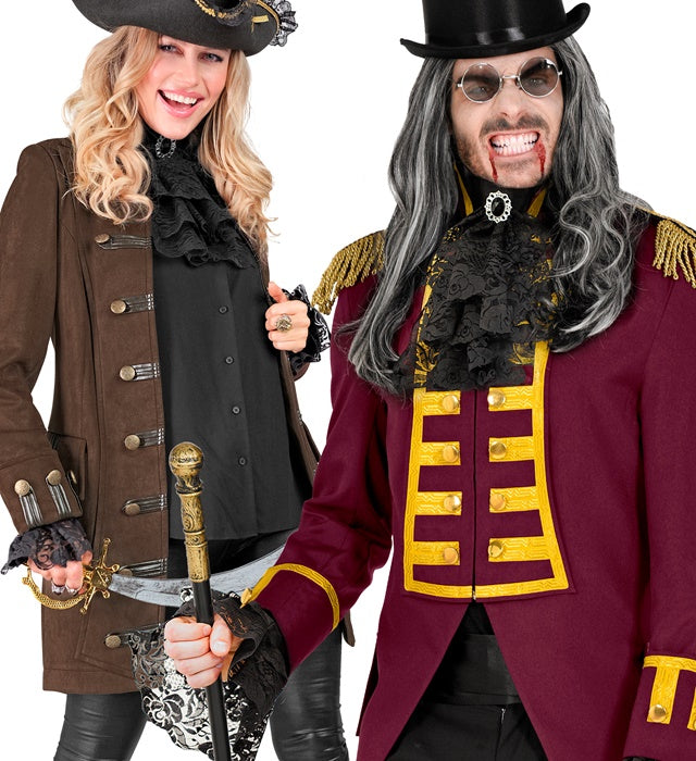 Spitzen-Jabot mit Edelstein und Manschetten als Accessoire für Piratenkostüm