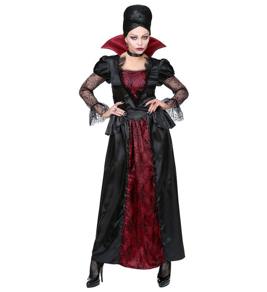 Schwarzes elegantes Vampirkleid mit passendem Halsband für Fasnacht