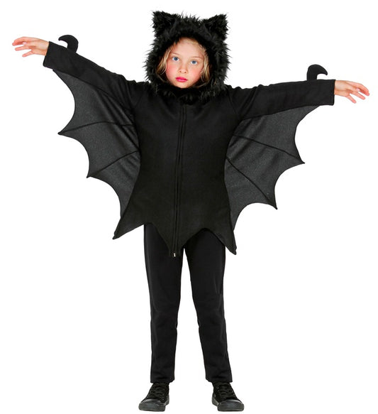 Fledermaus-Kapuzenjacke mit Flügeln an den Ärmeln, schwarzes Kostüm für Fasnacht