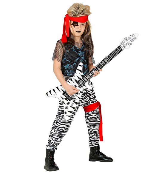 Rock Star Kostüm Set mit Netzshirt, Tank Top, Hose, Gürtel, Beinband und Bandana